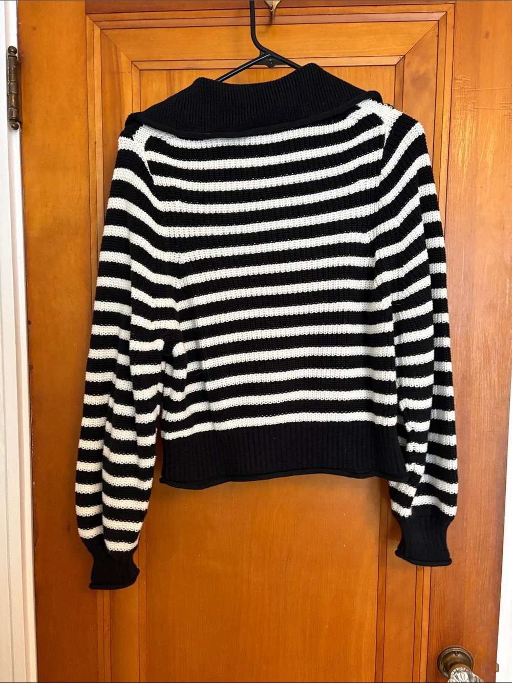 J. Crew Black & White Striped Cowl-Snap Sweater
